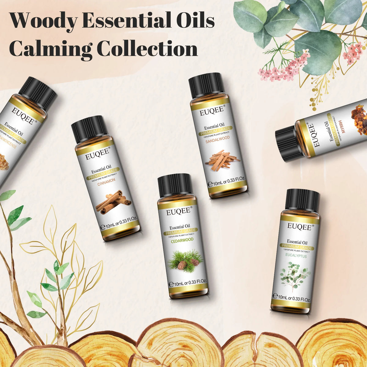 EUQEE 6 Bottles Woody Series Essential Oils Set (6x10ml)