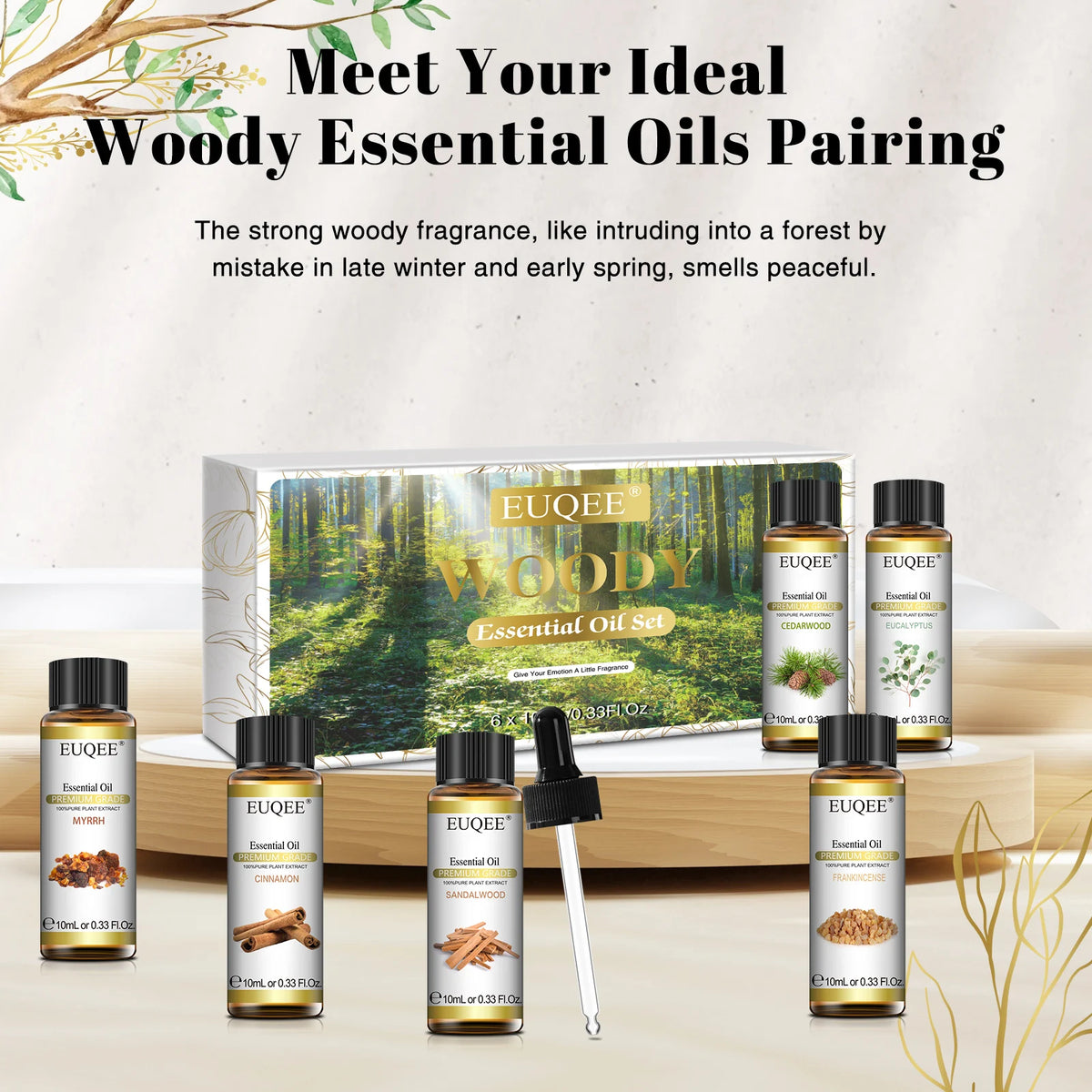 EUQEE 6 Bottles Woody Series Essential Oils Set (6x10ml)